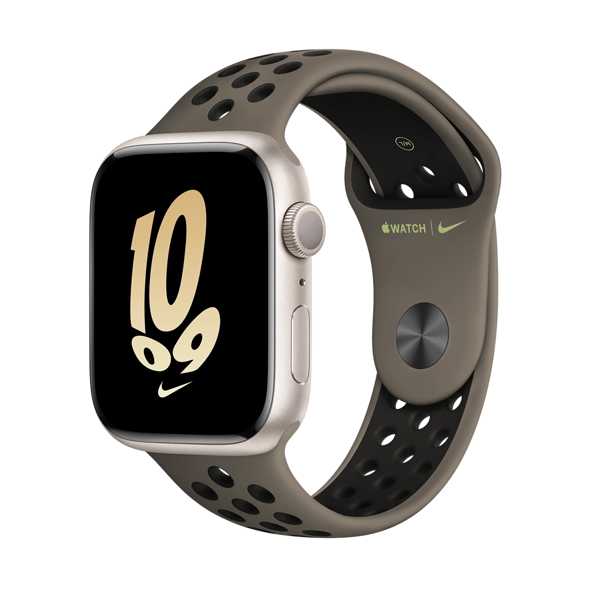 Apple Watch Nike Series 8 Starlight Aluminum Case with Nike Olive Grey/Black Sport Band