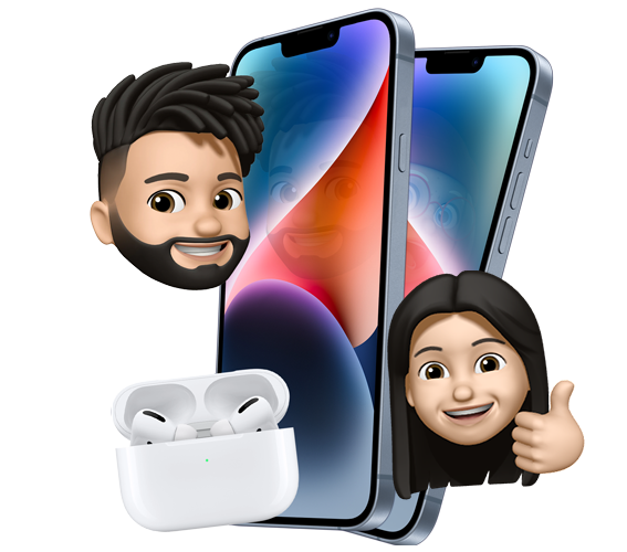 Symbolic Iphone, Airpods and female, male heads